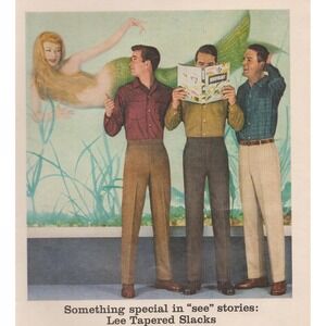 Vintage 1960 Lee Tapered Slacks Men's Mid Century Fashion Mermaid Print Ad